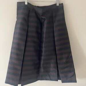 NWT Halogen Brown and Black Striped Taffeta Pleated Skirt Women's Size 10